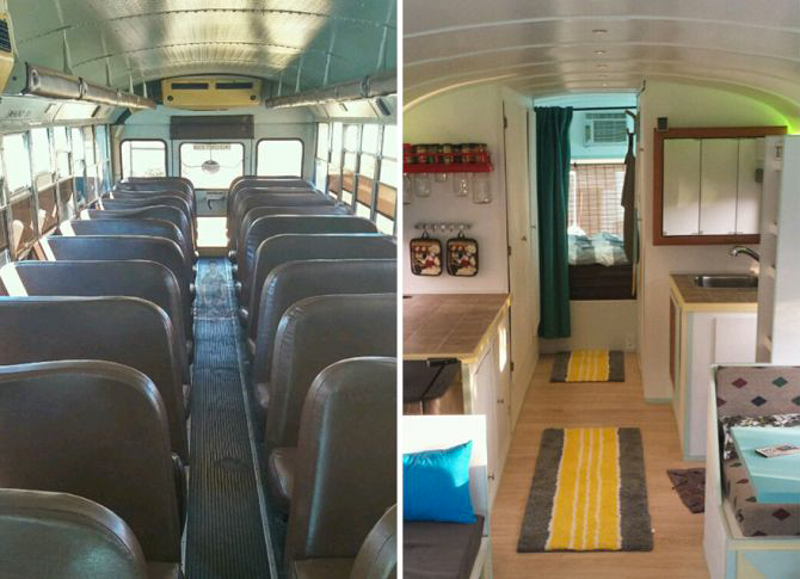 school bus living room